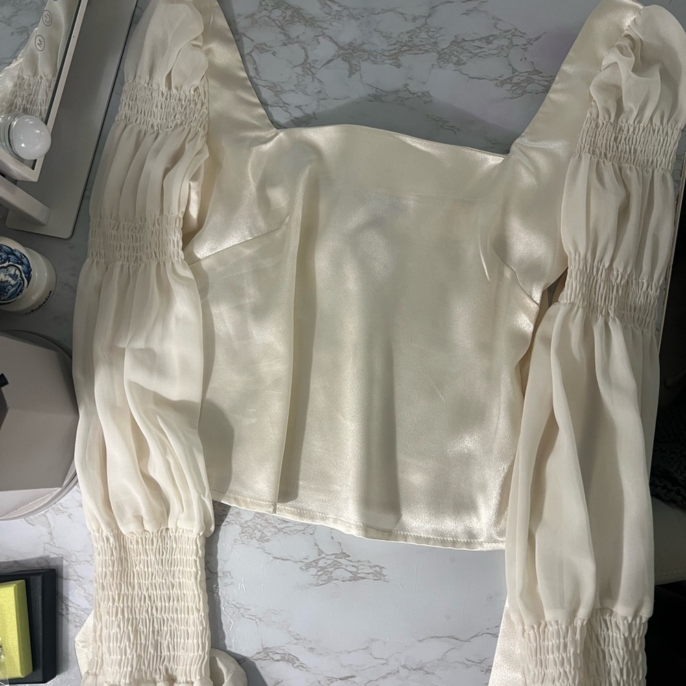 Lulus Cream Blouse with Long Sleeves